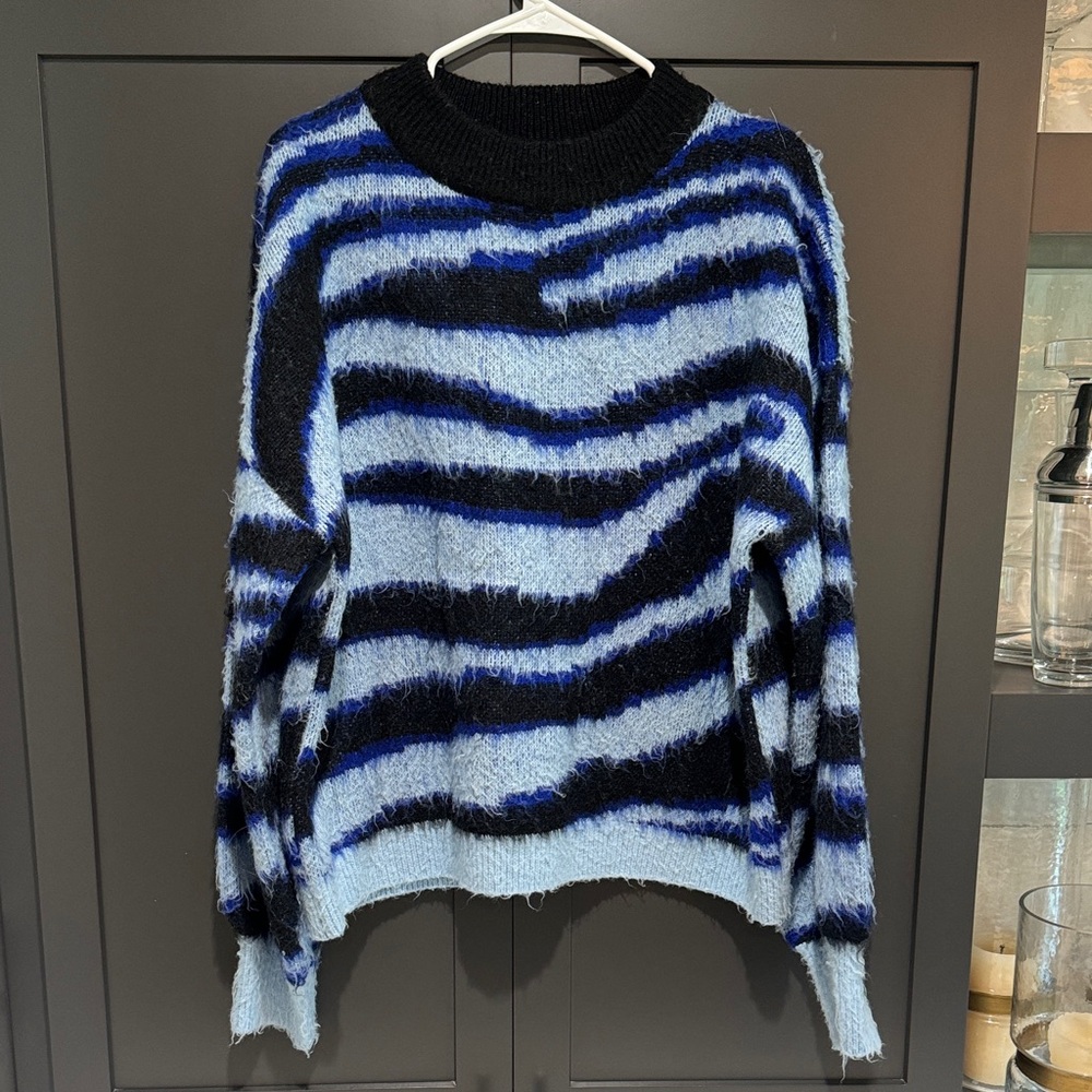Anthropologie Striped Blue and Black Women's Sweater